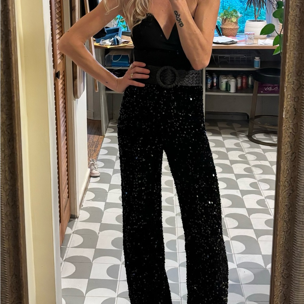 ✨ Handmade Sequin Pants High Waisted Palazzo - Picture 5 of 12